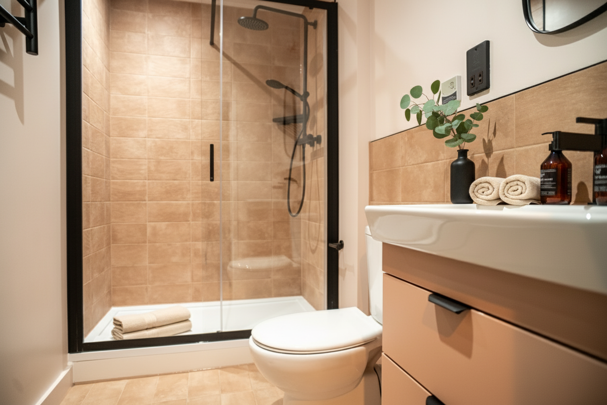 En-suite bathroom in AndSoul co-living studio near Heathrow